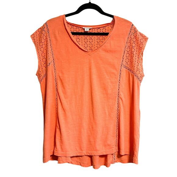 Sundance Tops - Sundance Eyelet V-Neck Orange Short Sleeve Casual Top Size XXL